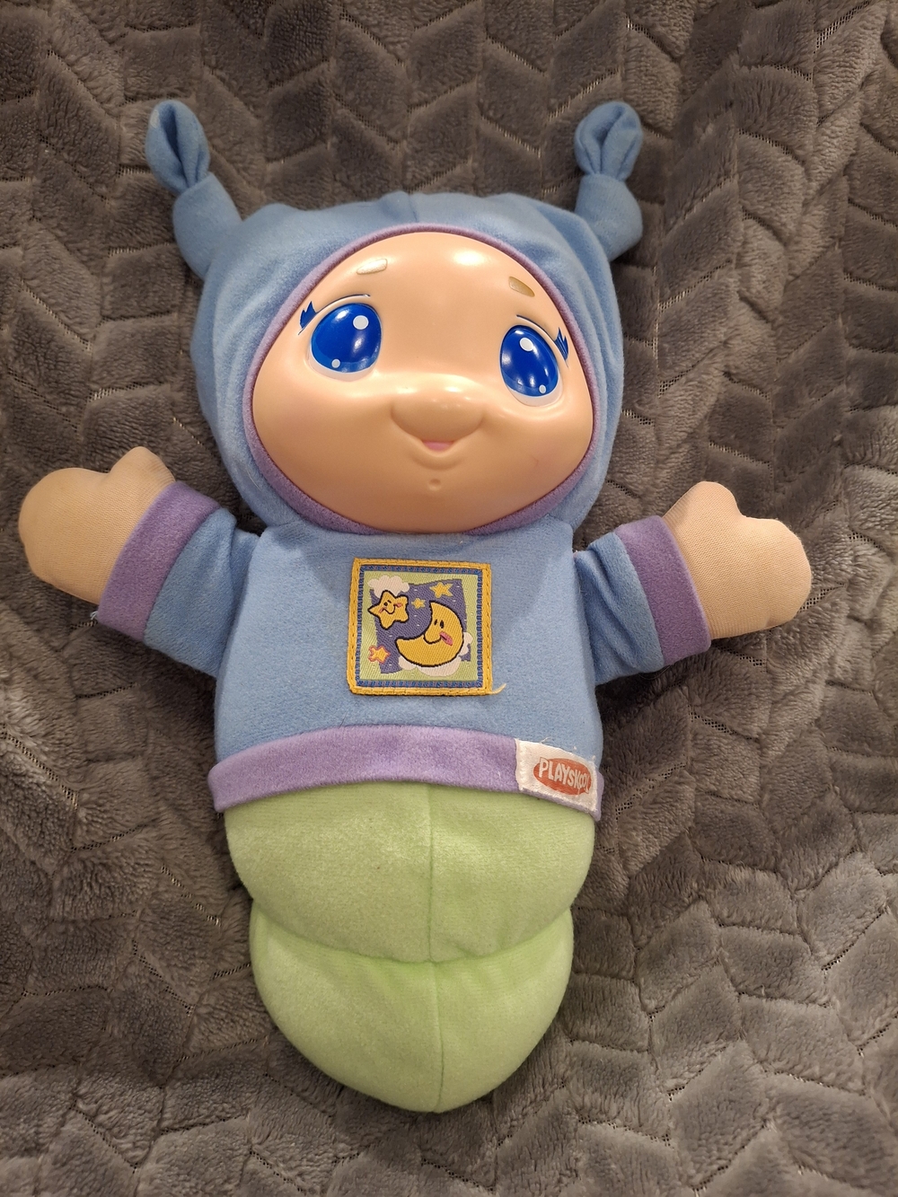 Playskool Lullaby Glo Worm Blue Green Plush Light Up Musical Toy Hasbro